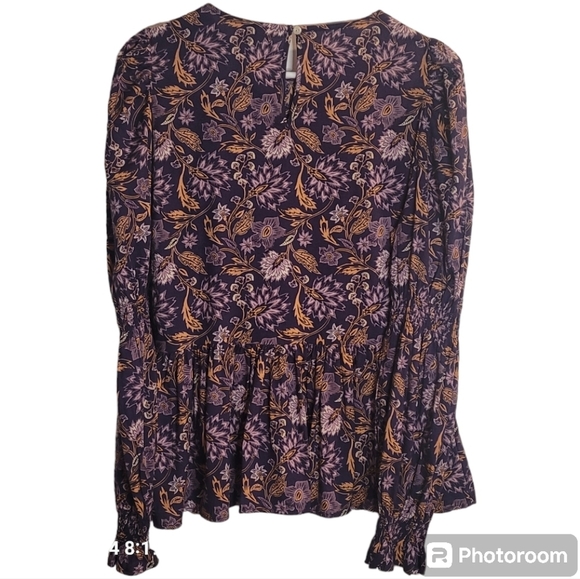 UNIVERSAL THREAD, purple floral tunic w/ puffy, long sleeves & smocking.Sz L NWT - Picture 2 of 8